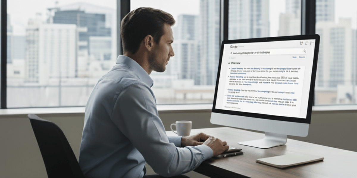 CEO looking up AEO on desktop in office setting