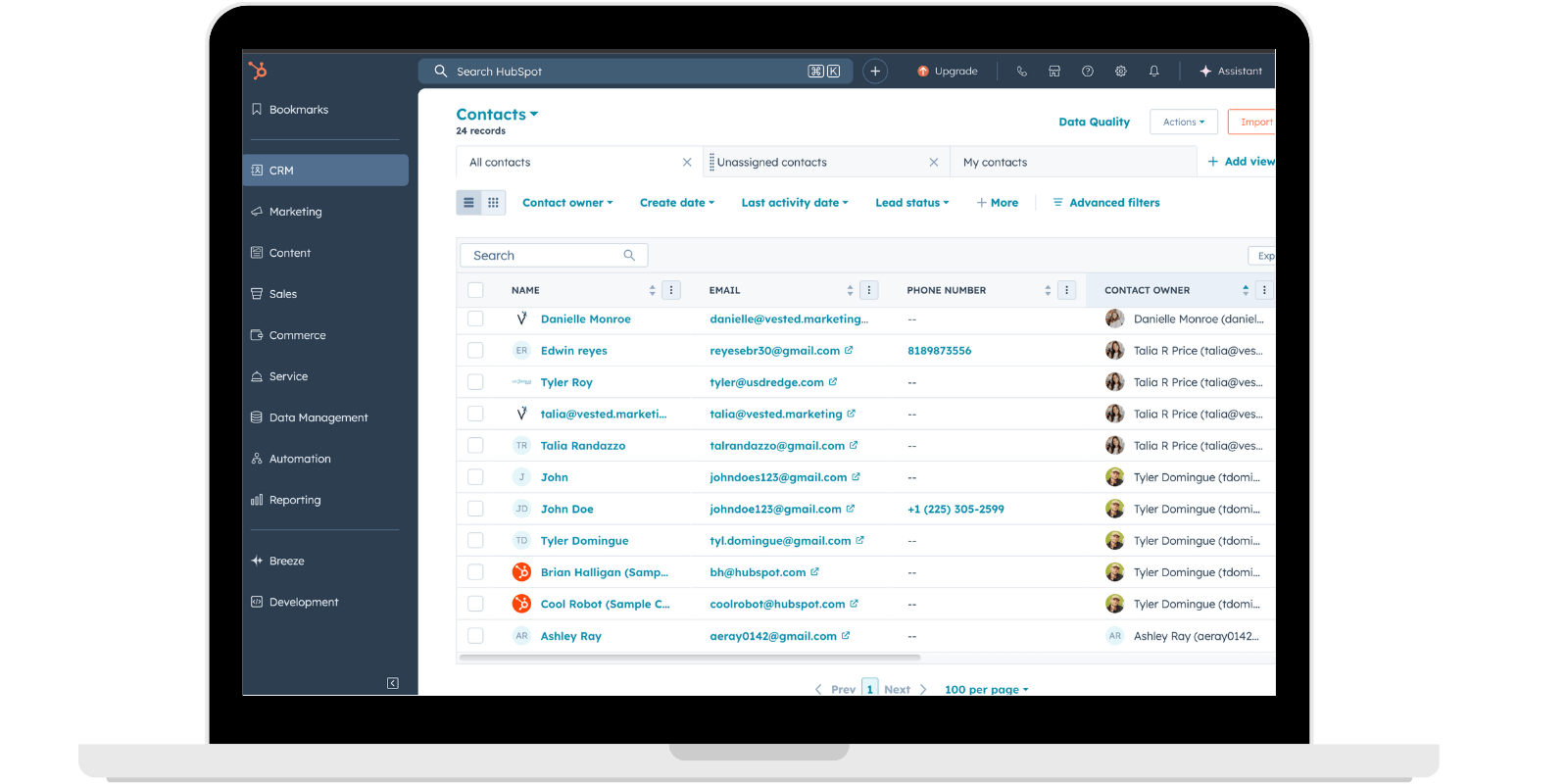 A laptop showing a custom CRM in HubSpot