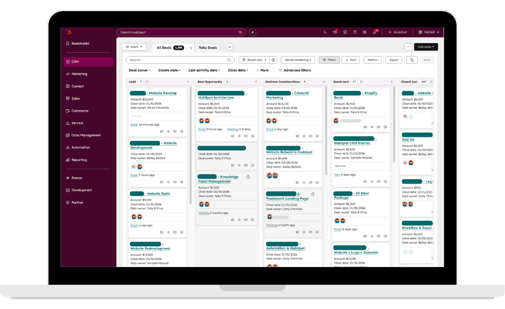Screenshots of HubSpot Deal Stages in laptop frame