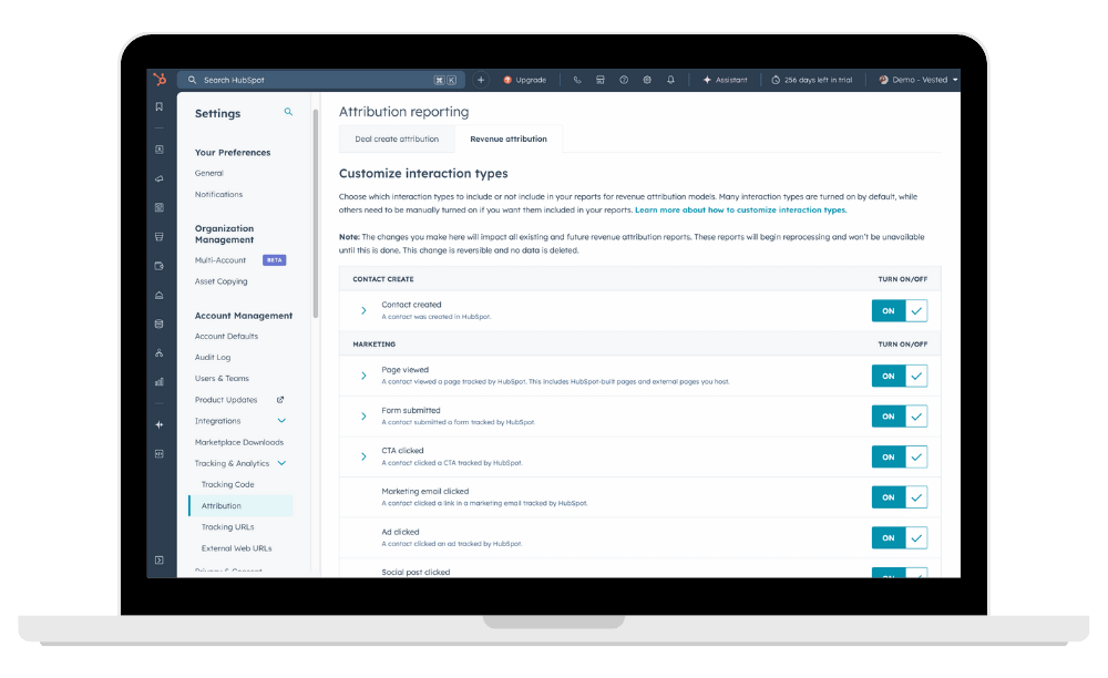 HubSpots Attribution Reporting Settings