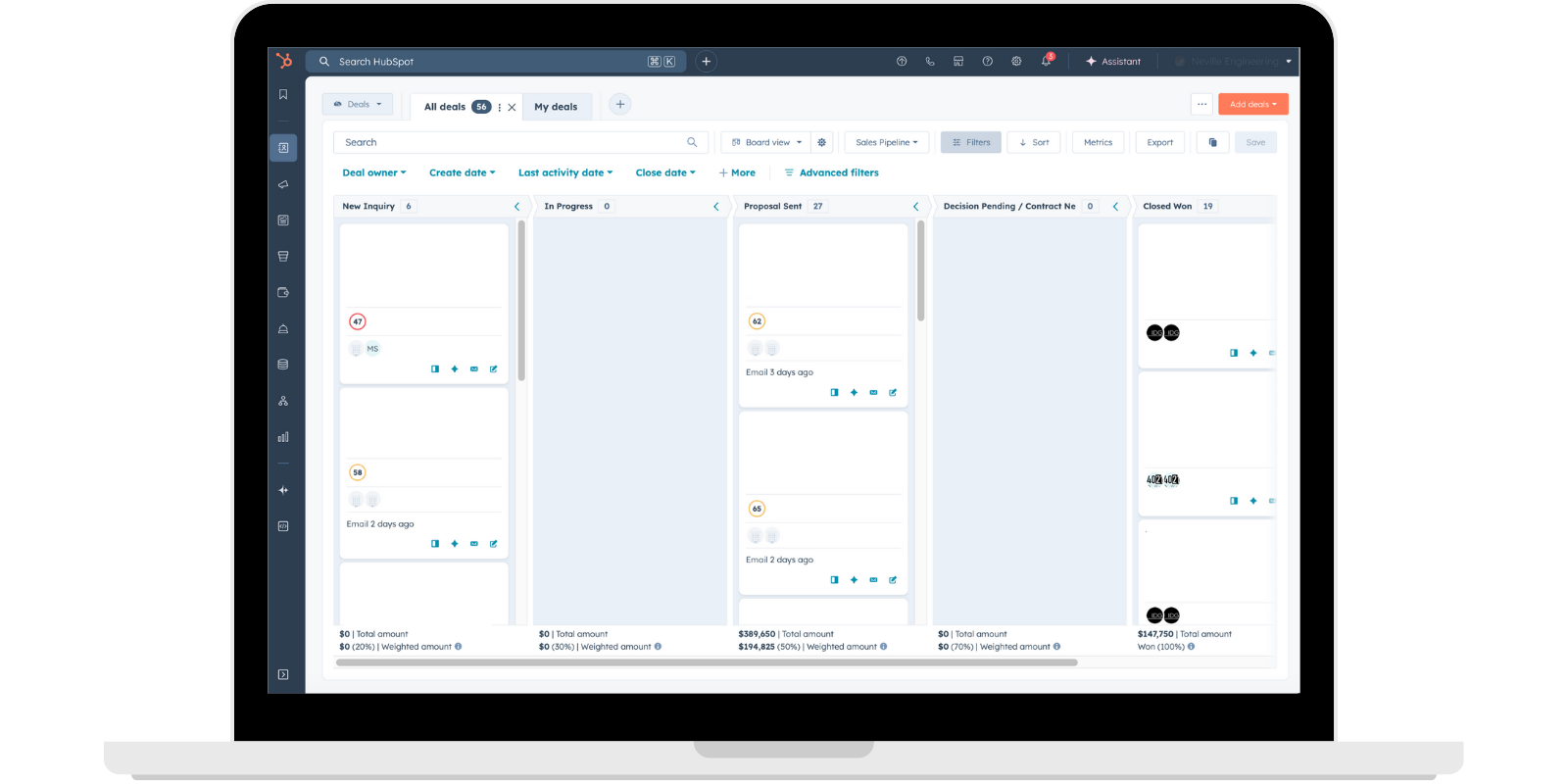 Laptop screen showing sales pipeline.