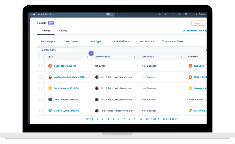 Predictive lead scoring AI tool in HubSpot.
