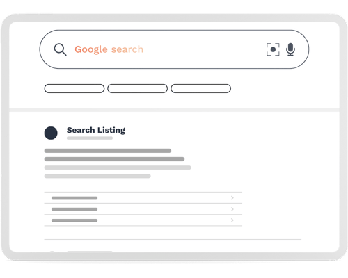 Graphic mockup of Google search results listing in tablet device