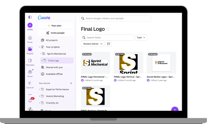 Sprint Mechanical branding development in Canva.