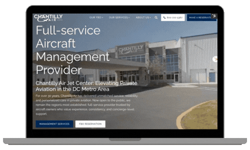 Chantilly Air website scroll through on laptop frame graphic depicting how growth driven design drives organic search.