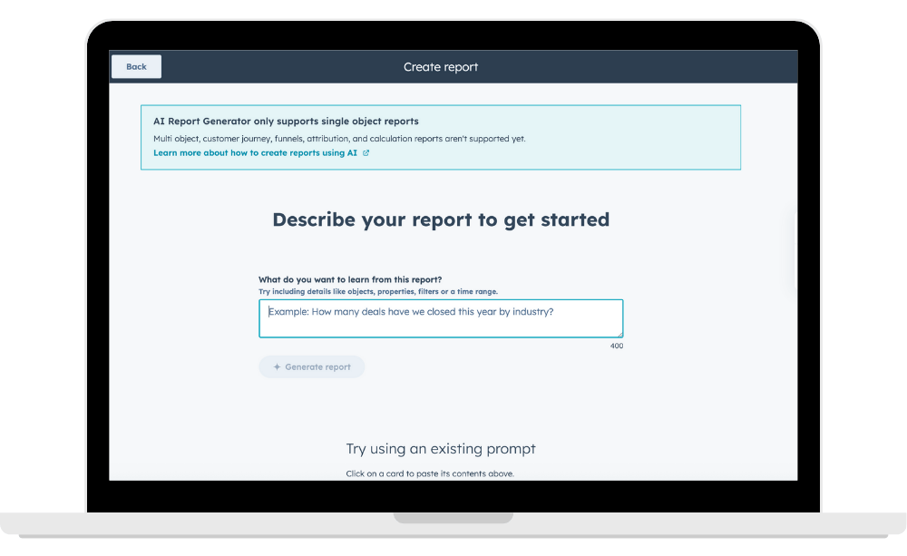 Predictive reporting and forecasting AI tool in HubSpot.