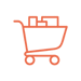 Orange cart with products in it.