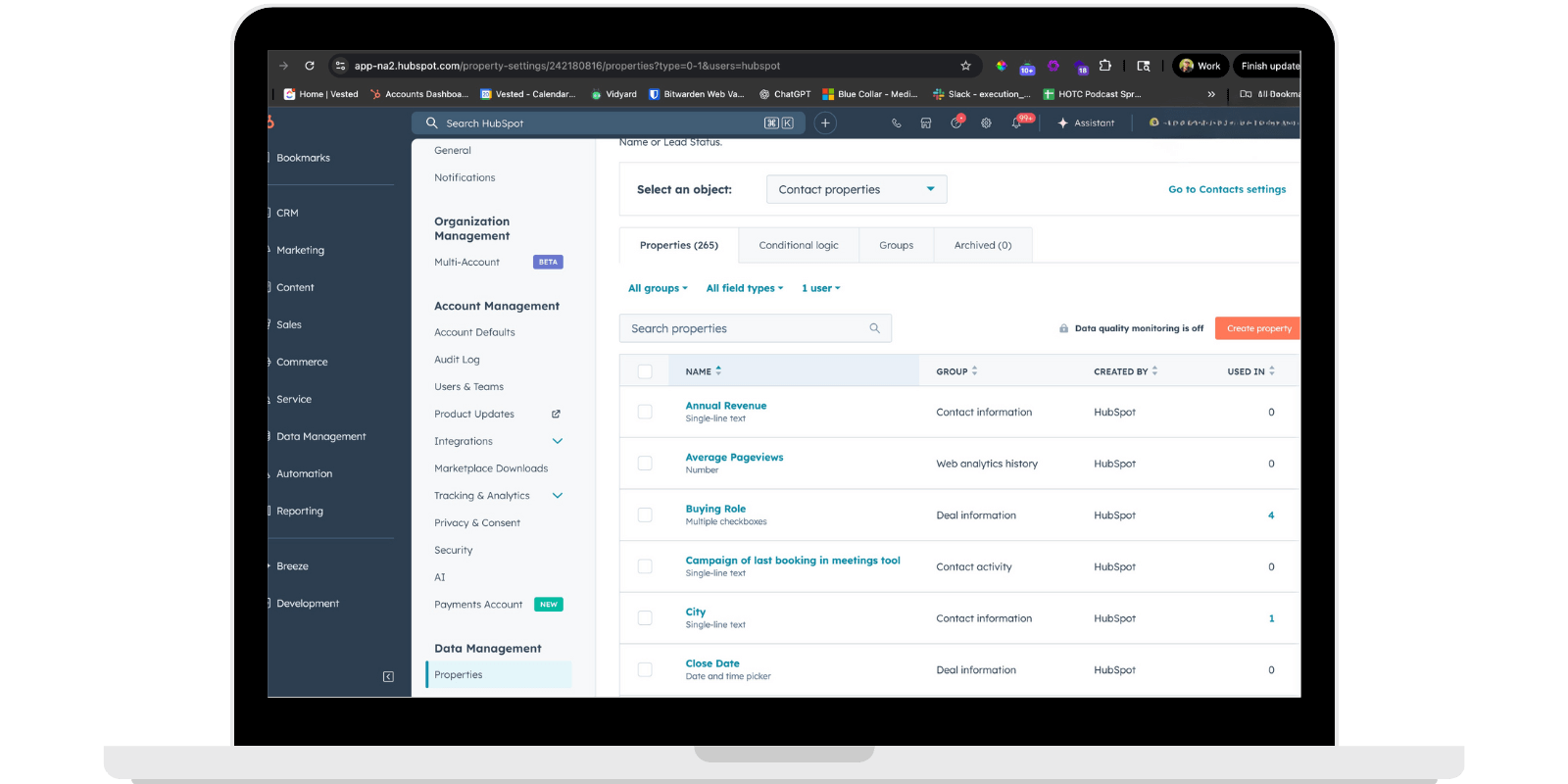A laptop showing the custom property builder in HubSpot (1)