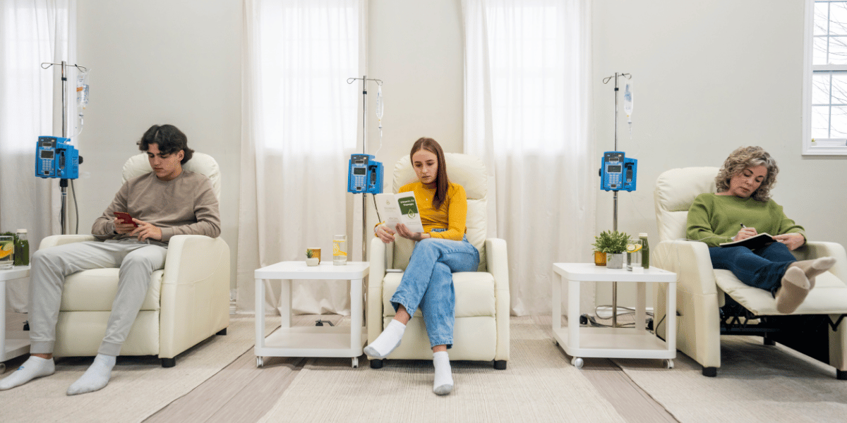 3 customers receiving IV drip therapy