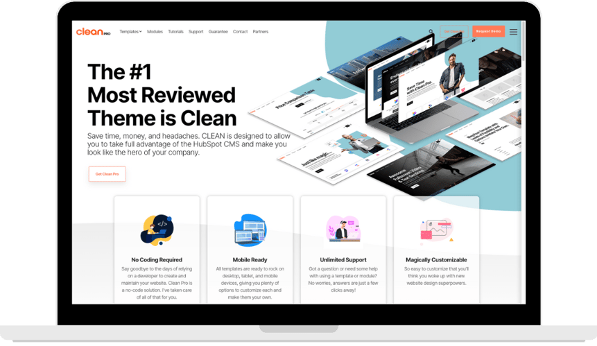 Screenshot of CLEAN PRO's homepage website in a laptop frame