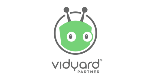 Grey and green vidyard partner logo.